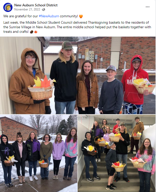 New Auburn School District Thanksgiving post example