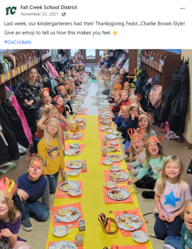 Fall Creek School District Thanksgiving post