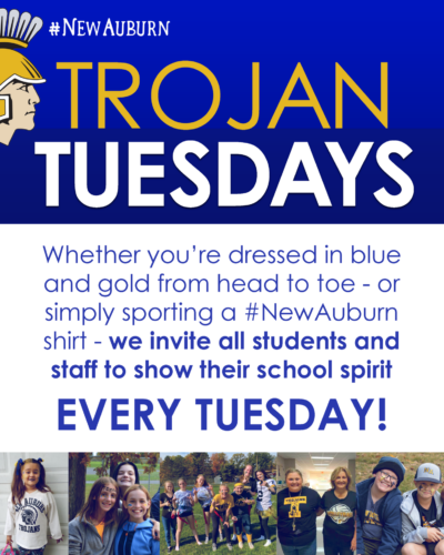 New Auburn School District Trojan Tuesdays Flyer