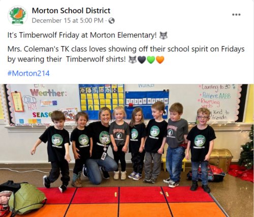Morton School District School Spirit Facebook post