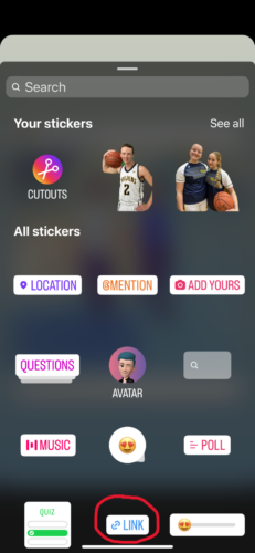 Screenshot of Instagram sticker options