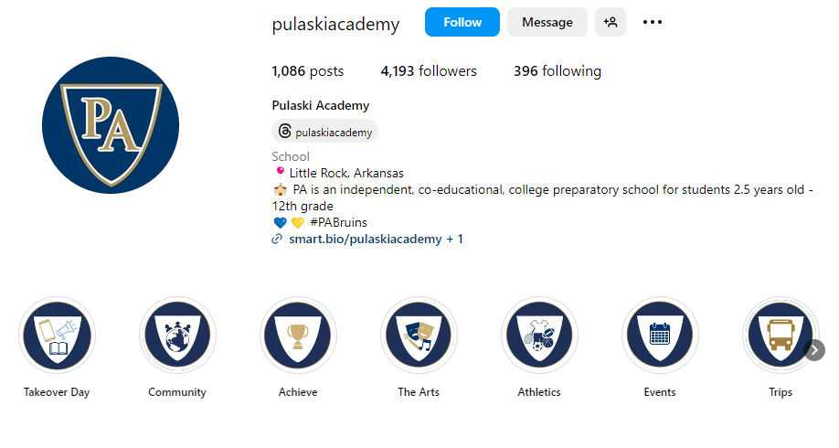 Instagram Highlight screenshot from Pulaski Academy, AR