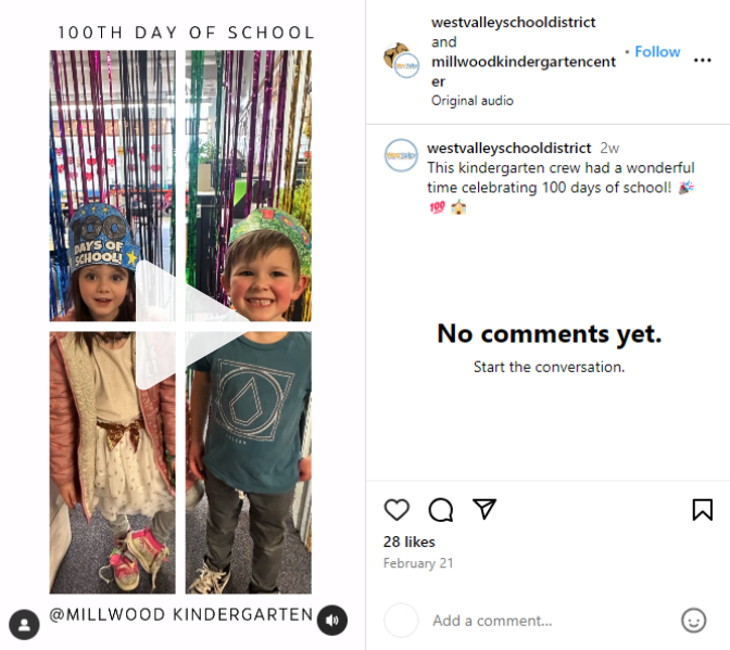 Instagram Reel example from West Valley School District, WA