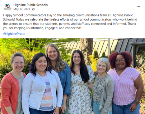 Highline Schools example post for School Communicators Day