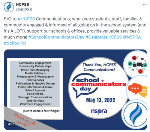 Howard County Public Schools example post for School Communicators Day