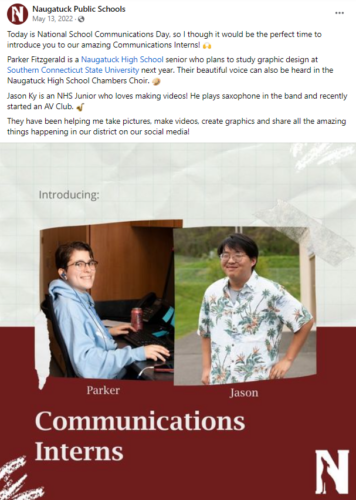 Naugatuck Public Schools example post for School Communicators Day