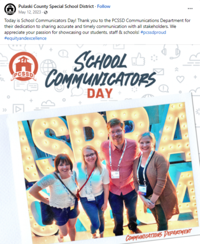 Pulaski County Special School District example post for School Communicators Day