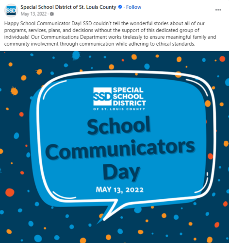 Special School District of St Louis County example post for School Communicators Day