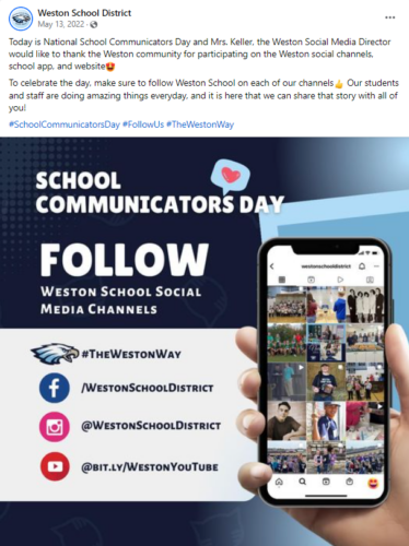 Weston School District example post for School Communicators Day
