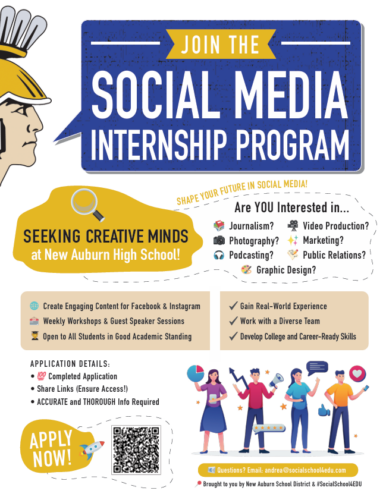 New Auburn School District's Social Media Internship Program flyer