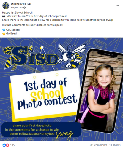 Stephenville ISD first day of school post