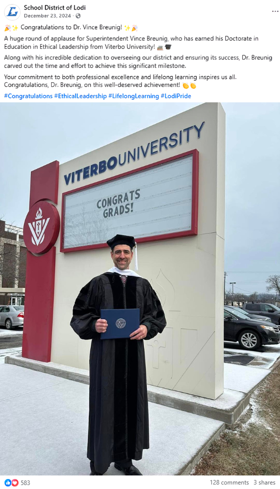 School District of Lodi Facebook post