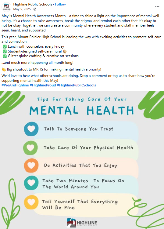 Highline Public Schools Facebook page