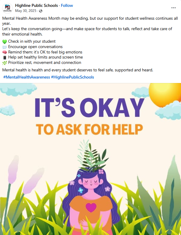 Highline Public Schools Facebook post