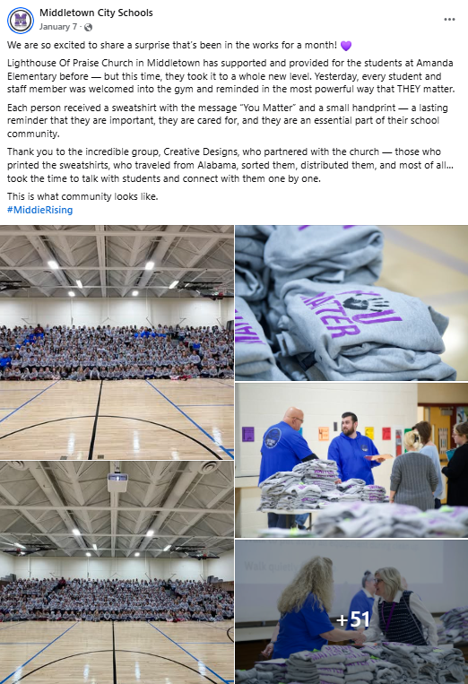 Middletown City Schools Facebook post