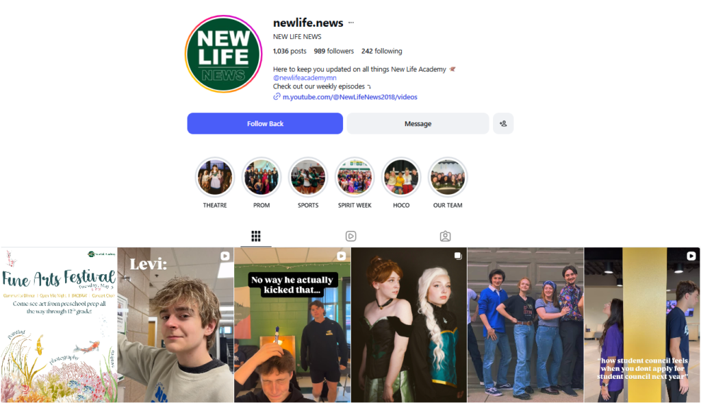 New Life Academy's New Life News Team Instagram page