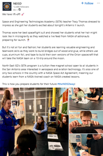 North East ISD LinkedIn post