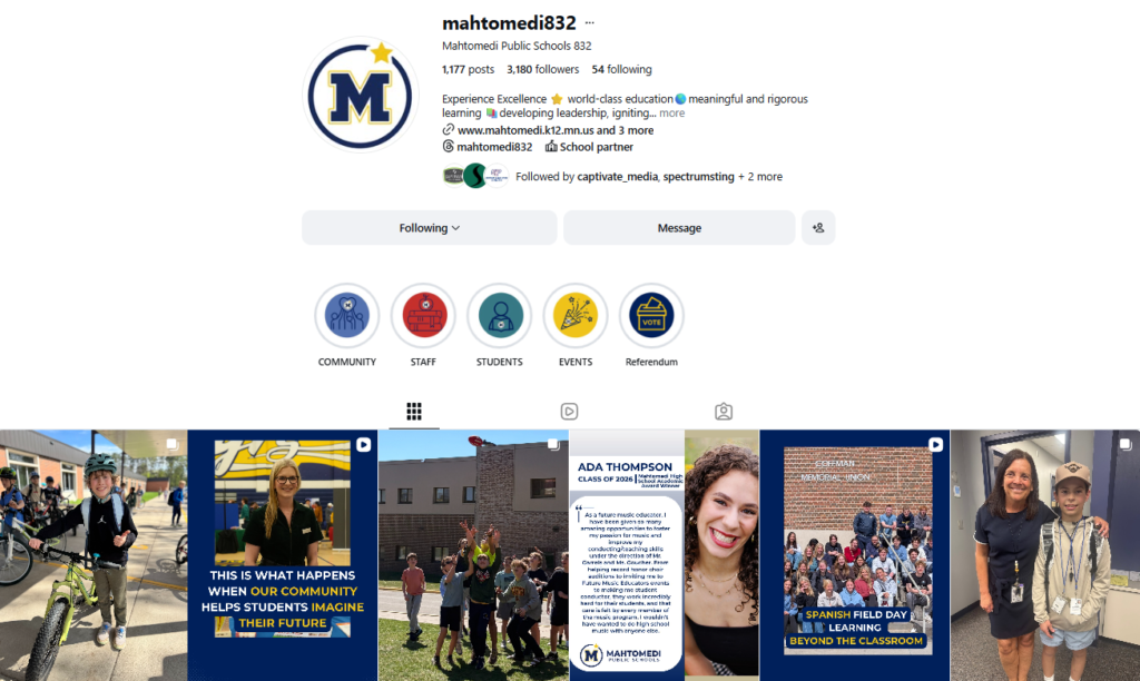 Mahtomedi Public Schools Instagram page