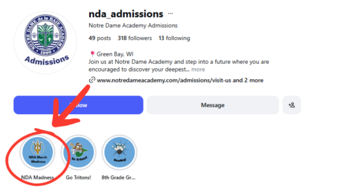 Notre Dame Academy NDA Madness Instagram Story Highlight