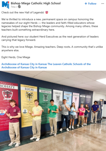 Bishop Miege Catholic High School, KS LinkedIn post