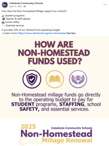 Caledonia Community Schools, MI Facebook post