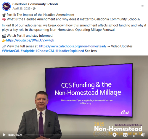 Caledonia Community Schools, MI Facebook post