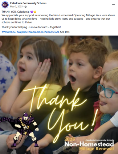 Caledonia Community Schools, MI Facebook post