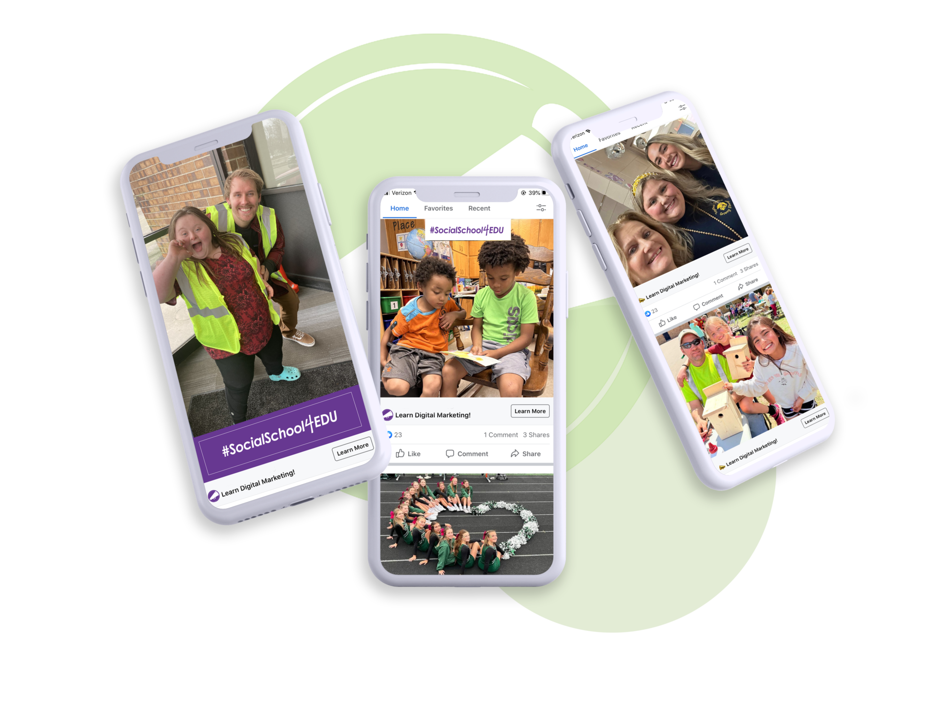 iPhone screens showing pictures of students and school staff