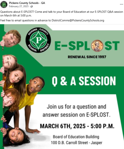 Pickens County School District, GA Facebook post