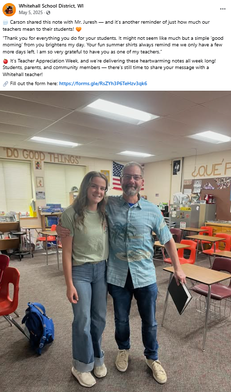 Whitehall School District, WI Facebook post