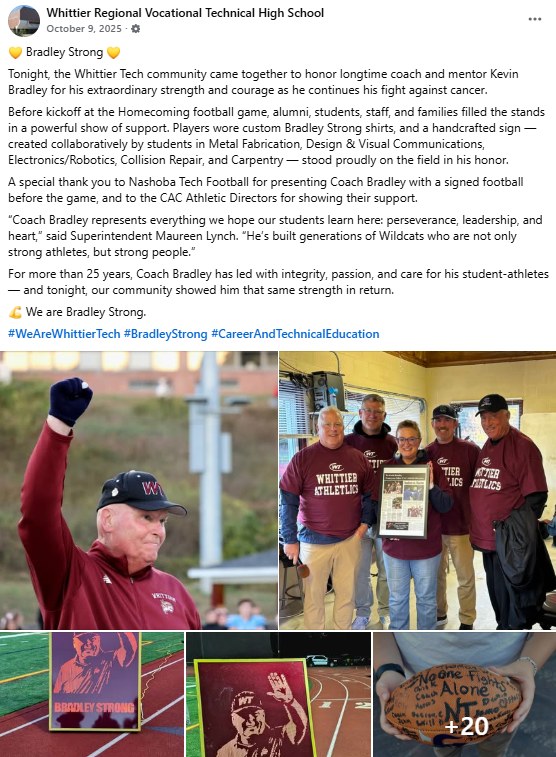 Whittier Regional Vocational Technical High School, MA Facebook post