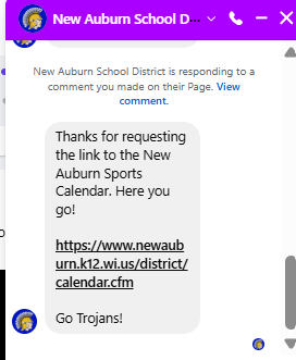 Screenshot of Facebook automation message response